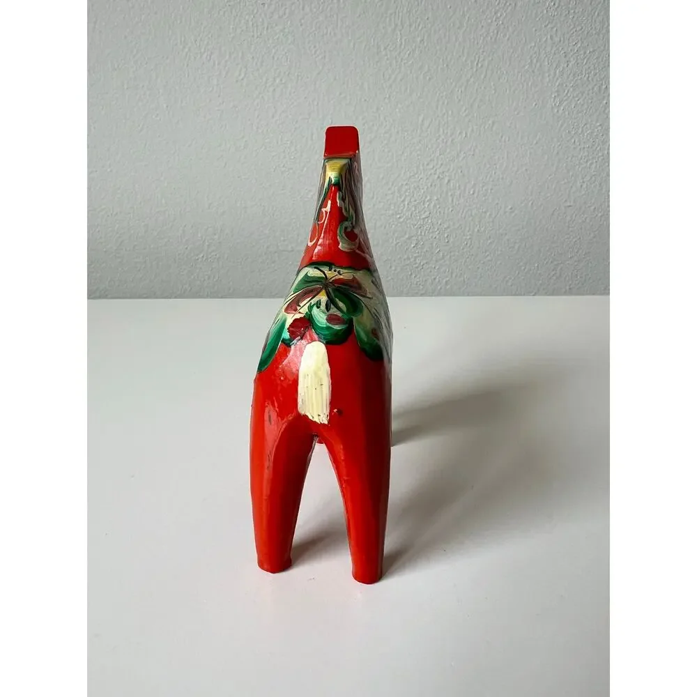 Vintage 1950s Swedish 4" Handcrafted Hand Carved Wood Flower Dala Horse Figurine - Picture 6 of 7